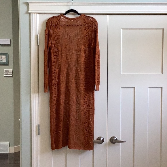 Deep Orange Rust Long Crochet Cardigan - Picture 5 of 7